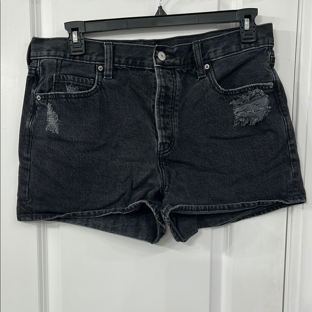 Black Distressed Denim Shorts